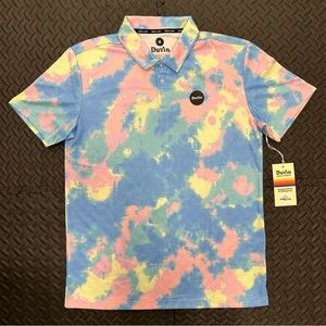 Duvin Design Polo Shirt Medium Mens Tie Dye Golf Blue Pink Colorful Short Sleeve